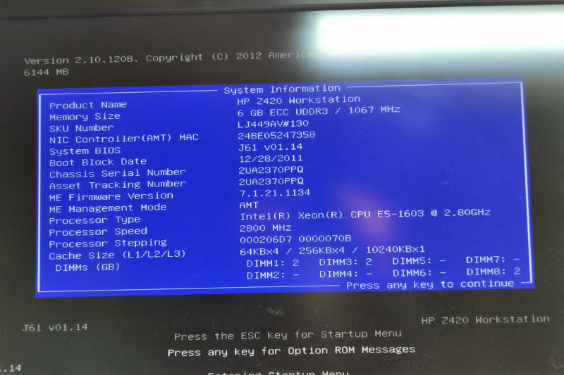 HP Z420 Workstation Xeon E5-1603 @ 2.80ghz / 6gb ram / HD 5450 PCIe GPU #