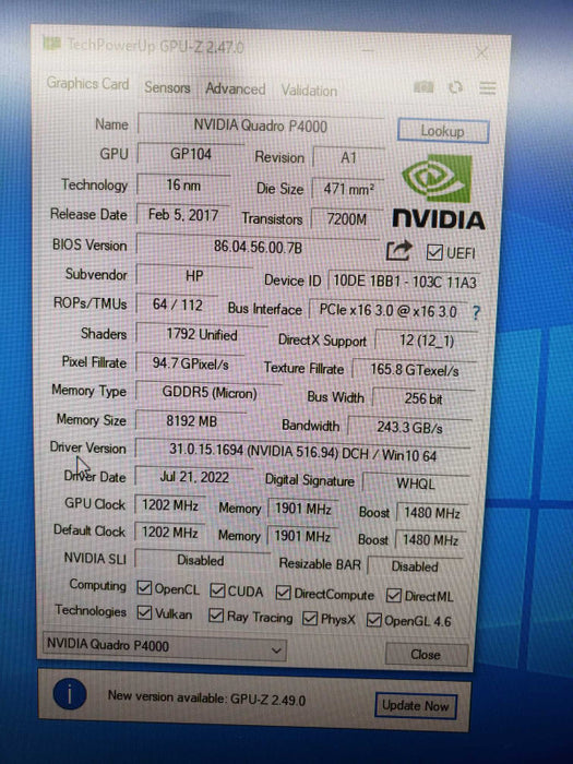 NVIDIA Quadro P4000 8GB GDDR5 PCIe Professional Graphics Card [