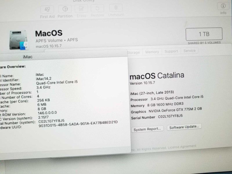 iMac 27\\" - L.2013 A1419, i5-4670 3.4GHz/8GB DDR3, GTX 775M, 1TB HDD ~