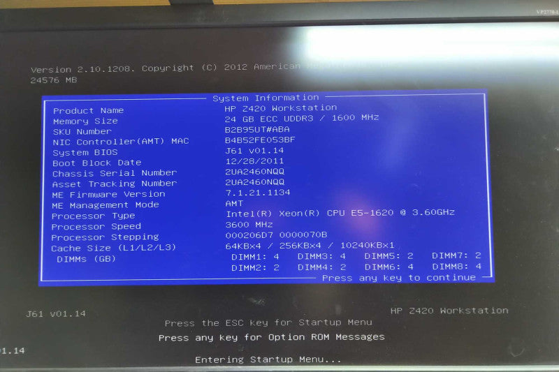 HP Z420 Workstation Xeon E5-1620 @ 3.60 ghz / 24gb ram / Quadro 4000 GPU #