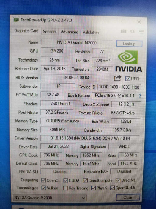 HP NVIDIA Quadro M2000 846379-001 844223-001 Video Card 4GB GDDR5 4 DP ~