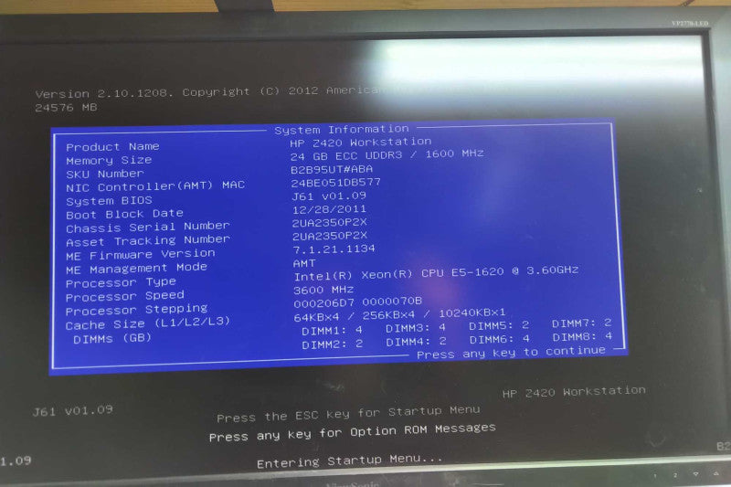 HP Z420 Workstation Xeon E5-1620 @ 3.60 ghz / 24gb ram / Quadro K420 GPU #