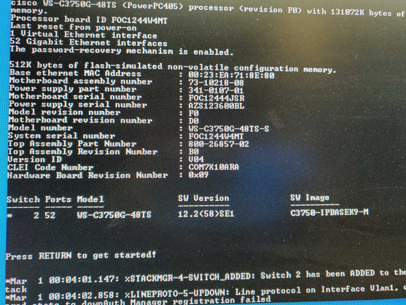CISCO WS-C3750G-48TS-S 48-Port Gigabit Managed Switch _ Factory Reset  )