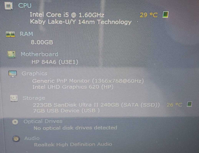 HP Laptop 15-DA Core i5-8250U @ 1.6 GHz 8GB Ram 250GB SSD (