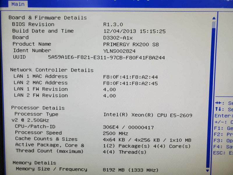 FUJITSU Primergy RX200 S8 E5-2609 v2 2.5GHz 8GB DDR3 RAID ctrl SAS 6G 0/1 D260 |