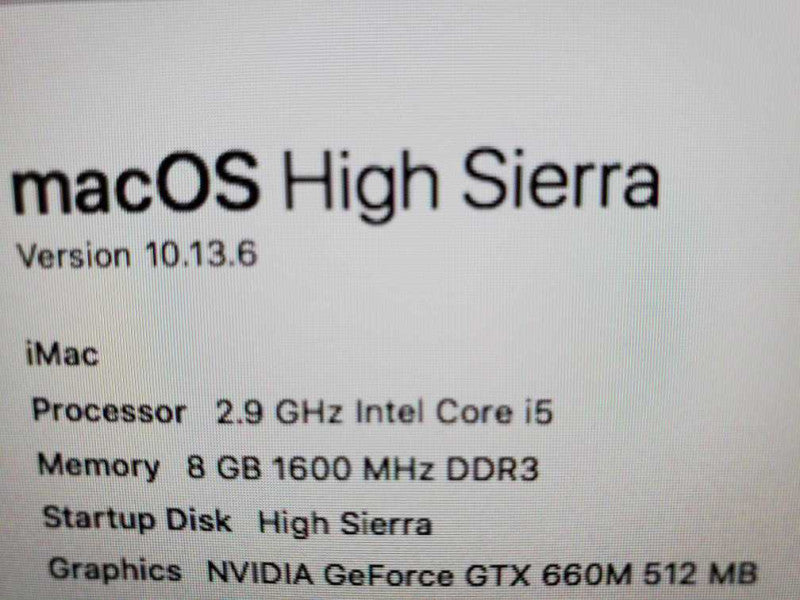 Apple iMac A1419 27\\" i5 2.9GHz 8GB DDR3 1TB HDD (Wiped) |