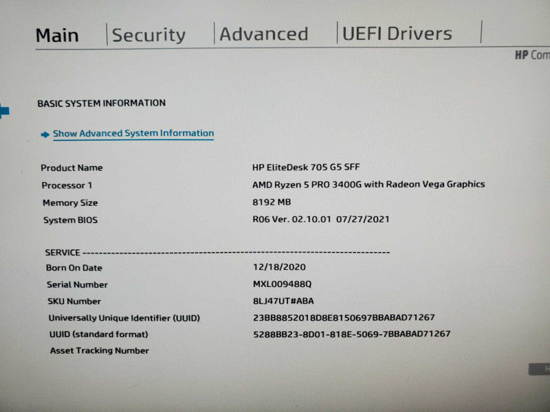 HP EliteDesk 705 G4 SFF, AMD Ryzen 5 Pro 3400G 8GB DDR4 No HDD |