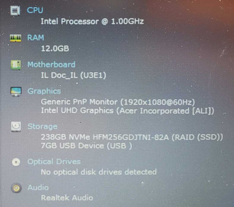 Acer Aspire A515 Core i5-1035G1 @ 1.0GHz 12GB DDR4 250GB SSD *French Keyboard* (