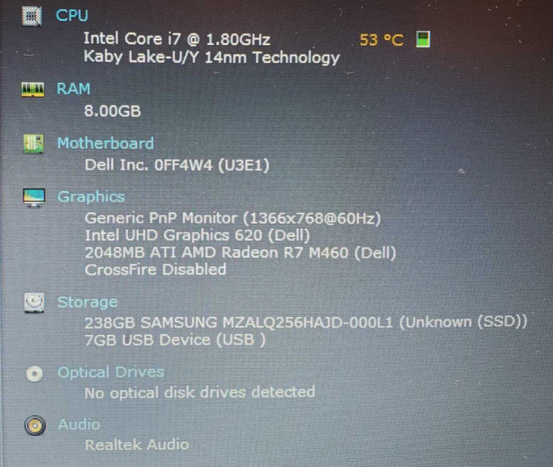 Dell Latitude 3490 Core i7-8550U@1.8 GHz 8GB Ram 250GB SSD Radeon R7 M460 2GB (