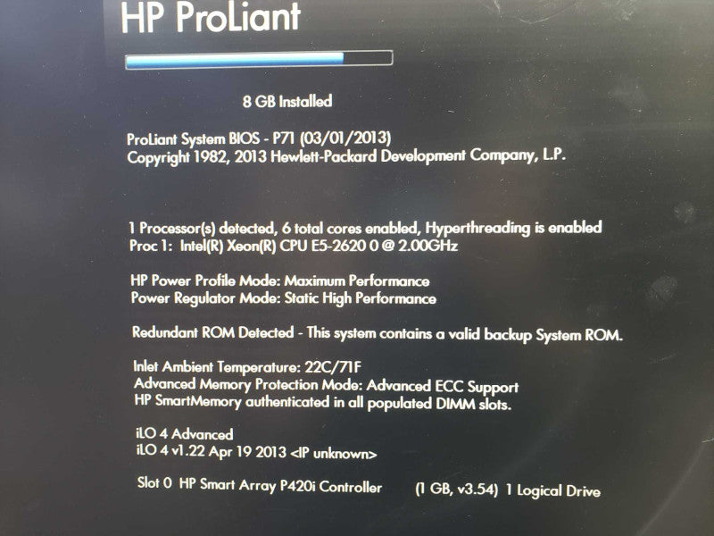 HP ProLiant DL360P E5-2620@2GHz 8GB ECC DDR3 P420i Controller 2.4TB SAS HDD [
