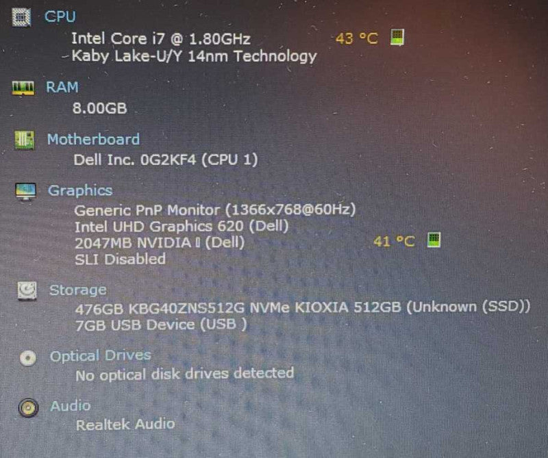 Dell Latitude 3500 Core i7-8565 @ 1.8 GHz 8GB DDR4 500GB SSD Nvidia MX130 2GB (
