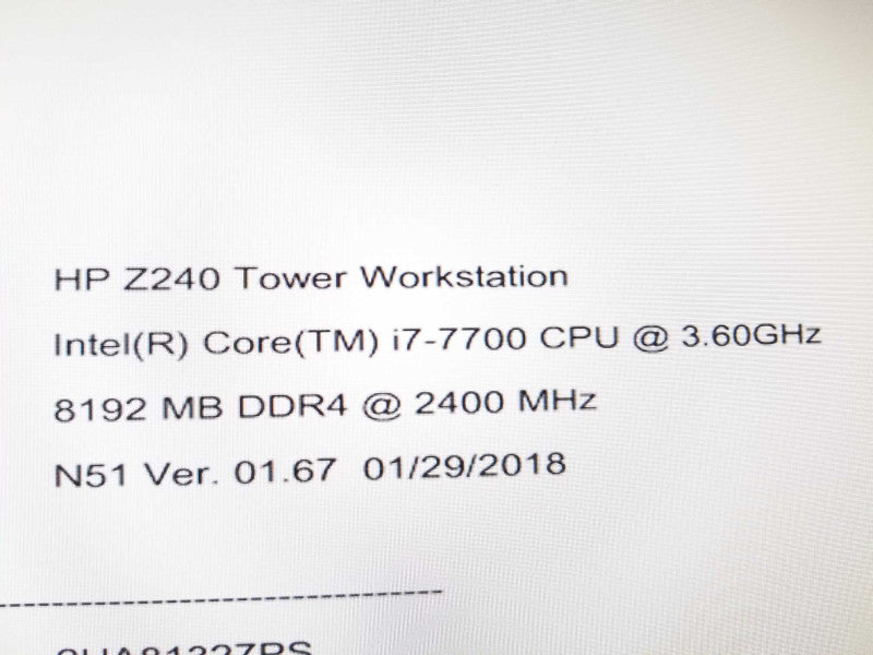 HP Z240 Workstation, I7-7700 3.6GHz/8GB DDR4, NO HDDs ~