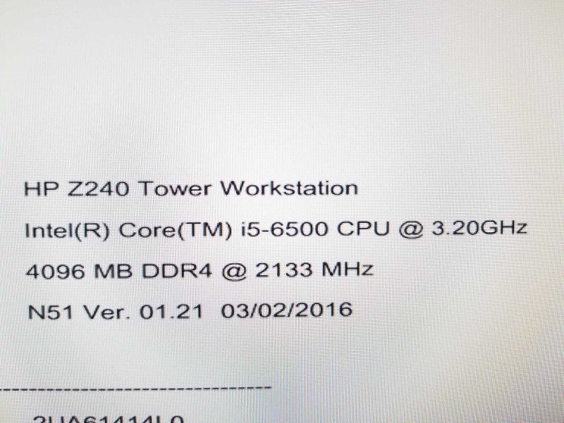 HP Z240 Workstation, I5-6500 3.2GHz/4GB DDR4, NO HDDs ~