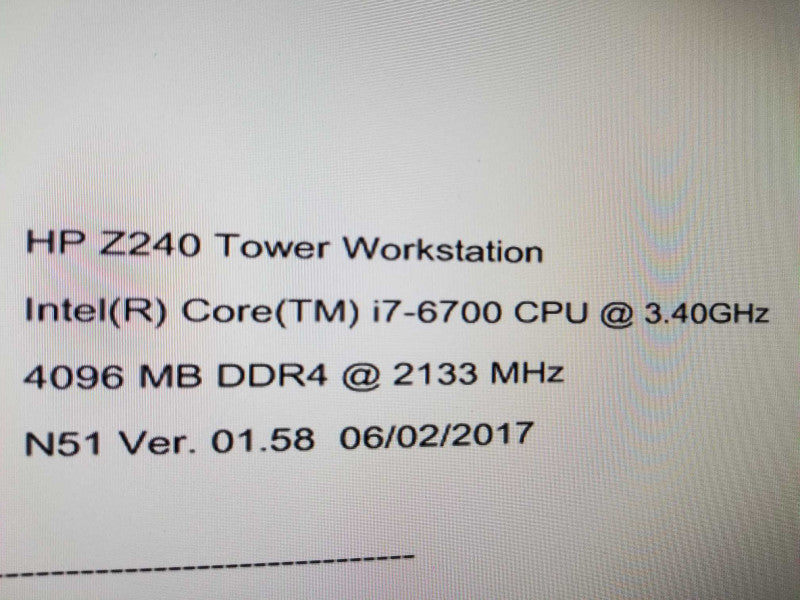 HP Z240 Workstation, I7-6700 3.4GHz/4GB DDR4, NO HDDs ~