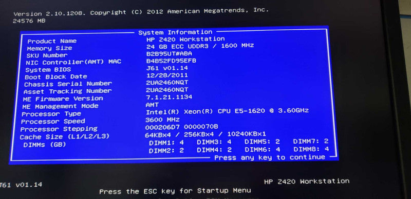 HP Z420 workstation Xeon E5-1620 @ 3.60ghz / 24gb ram / quadro 4000 GPU # #