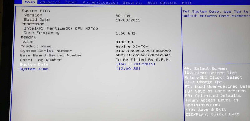 Acer Aspire XC-704 Pentium N3700 @ 1.60ghz / 8gb ram / no HDDs #
