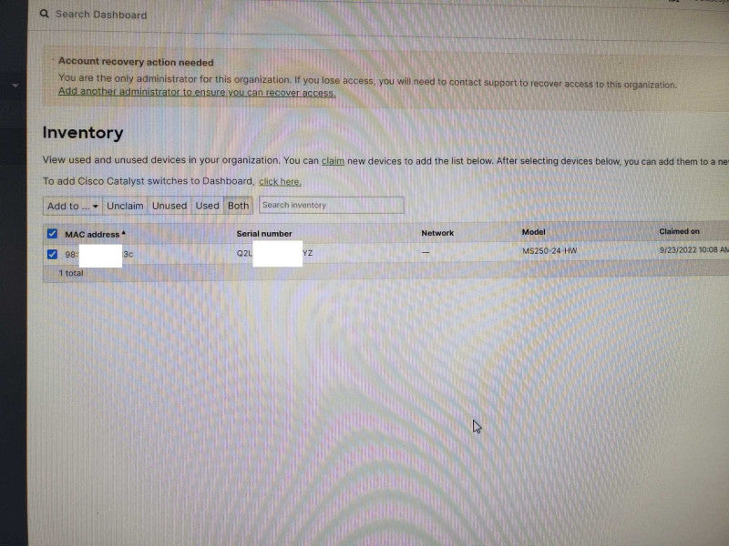 Cisco MS250-24-HW Meraki Cloud Managed 24 Port Switch, 1x PSU, Unclaimed _