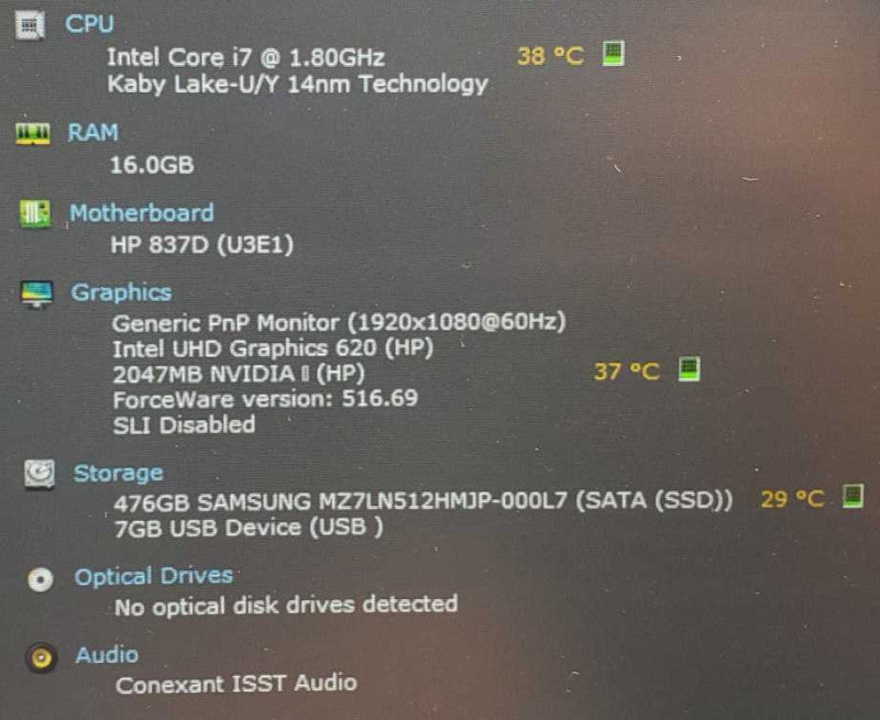 HP ProBook 450 G5 Core i7-8550U @ 1.8 GHz 16GB DDR4 500GB SSD Nvidia 930MX 2GB (