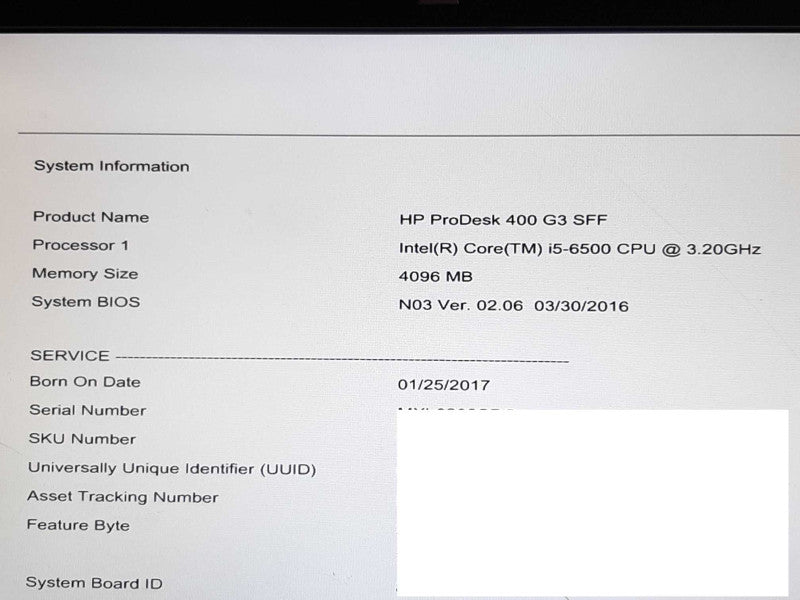 HP Prodesk 400 G3 SFF i5-6500 @ 3.20GHz 4GB RAM - No HDD +