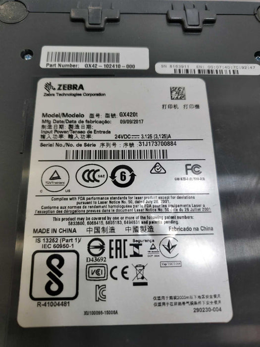 Zebra GX420t GX42-102410-000 Thermal Printer _ Power-on tested )