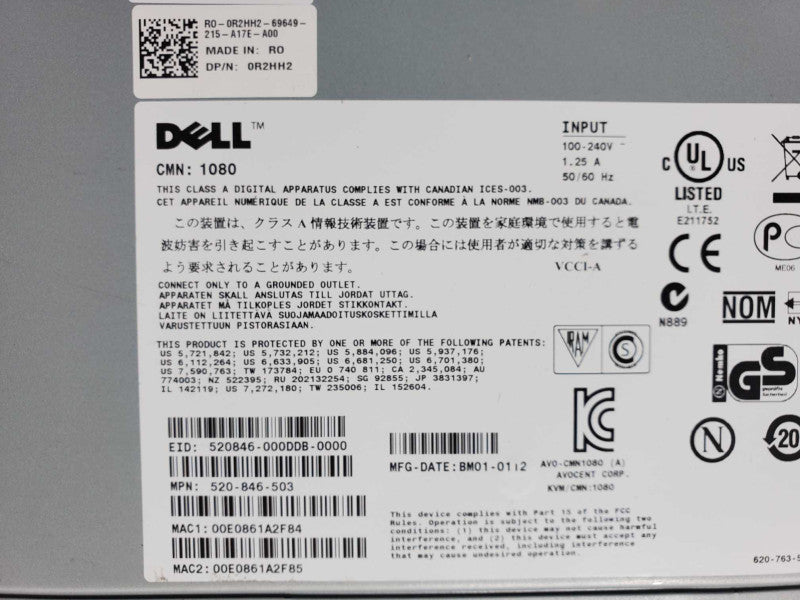 Dell 0R2HH2 KVM 1082DS 8 Port Console No rails _