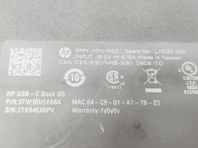 HP Thunderbolt USB-C G5 DOCKING STATION w/ AC Adapter HSN-IX02 PC (Mac) ~