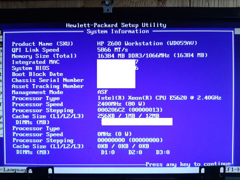 HP Z600 WS Xeon E5620 @ 2.4GHz 16GB RAM QUADRO 2000 - NO HDD +