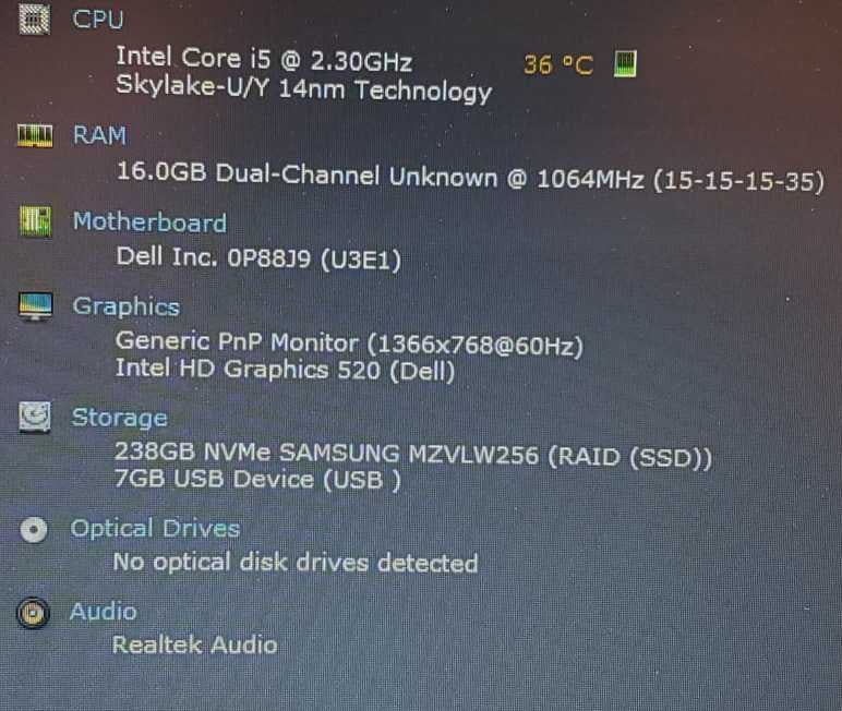 Dell E5470 Core i5-6200U @ 2.3 GHz 16GB Ram 250GB SSD (