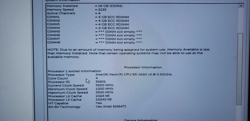 Dell Precision T5810 Xeon E5-1620v3@3.5GHz 16GB ECC DDR4 Quadro K620 No HDD [