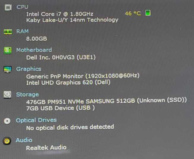 Dell XPS P82G Core i7-8550U @ 1.8 GHz 8GB Ram 500GB SSD (