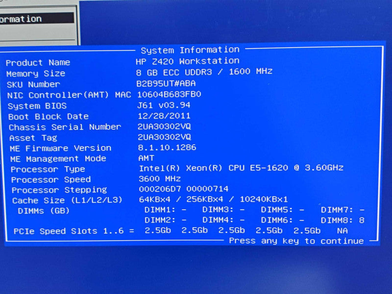 HP Z420, Xeon E5-1620 3.6GHz 8GB DDR3 nVidia Quadro FX1800 |