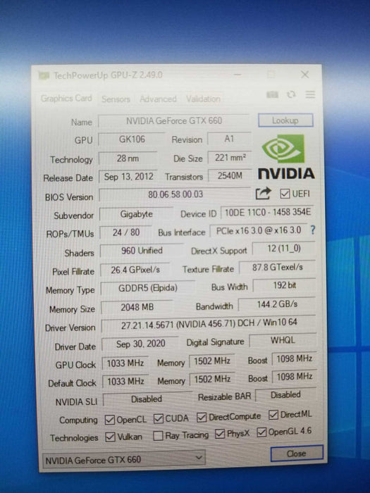 Gigabyte Nvidia GeForce GTX 660 2GB 192 Bit DDR5 Video Card DVI-I DVI-D HDMI, QTY ~