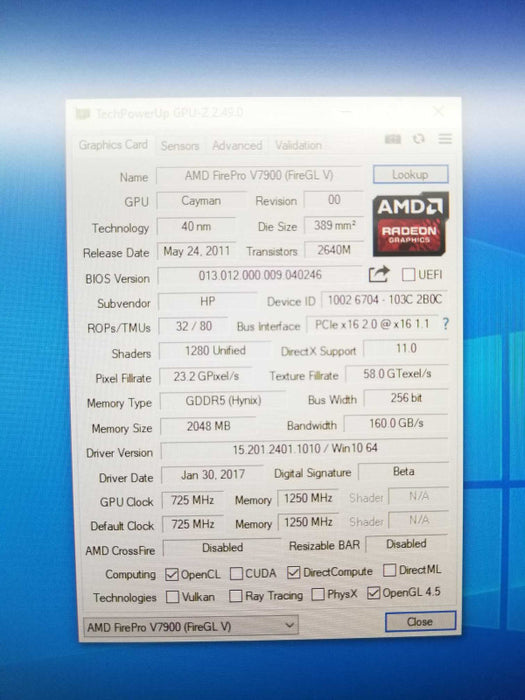 AMD FirePro V7900 2GB GDDR5 SDRAM PCI Express x16 Graphics adapter  ~