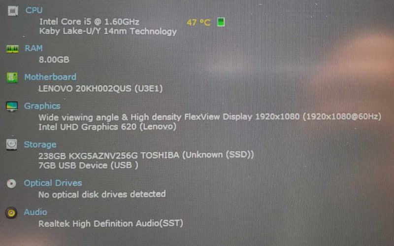 Lenovo ThinkPad X1 Carbon Core i5-8250U @ 1.6GHz 8GB Ram 250GB SSD TouchScreen (