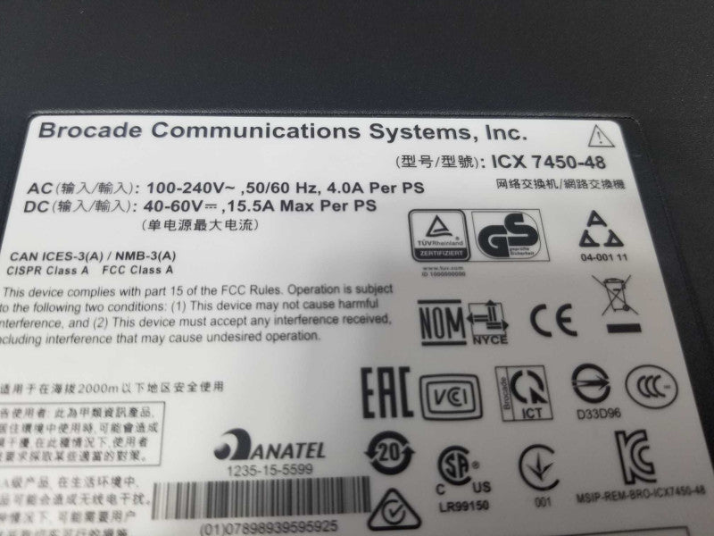 BROCADE ICX7450-48 48-PORT GigE Switch dual PSU icx7400-4x1gf (2) icx7400-4x10 ~