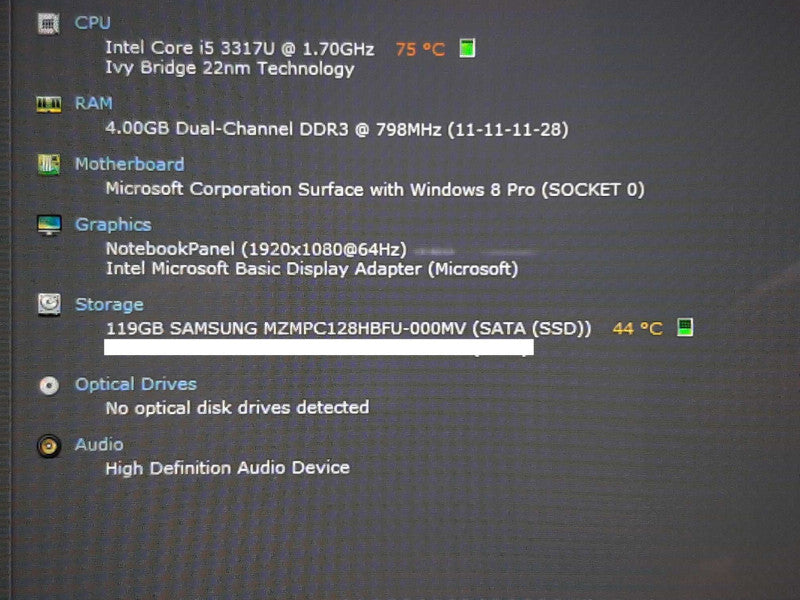 Surface Pro 1 1514 i5-3317U @ 1.7GHz 4GB RAM 128GB Flash w/Keyboard  +