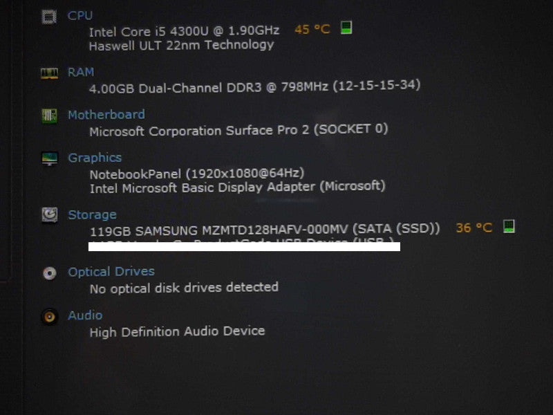 Surface Pro 2 1601 i5-4300U @ 2.9GHz 4GB RAM 128GB SSD - Blue Keyboard +