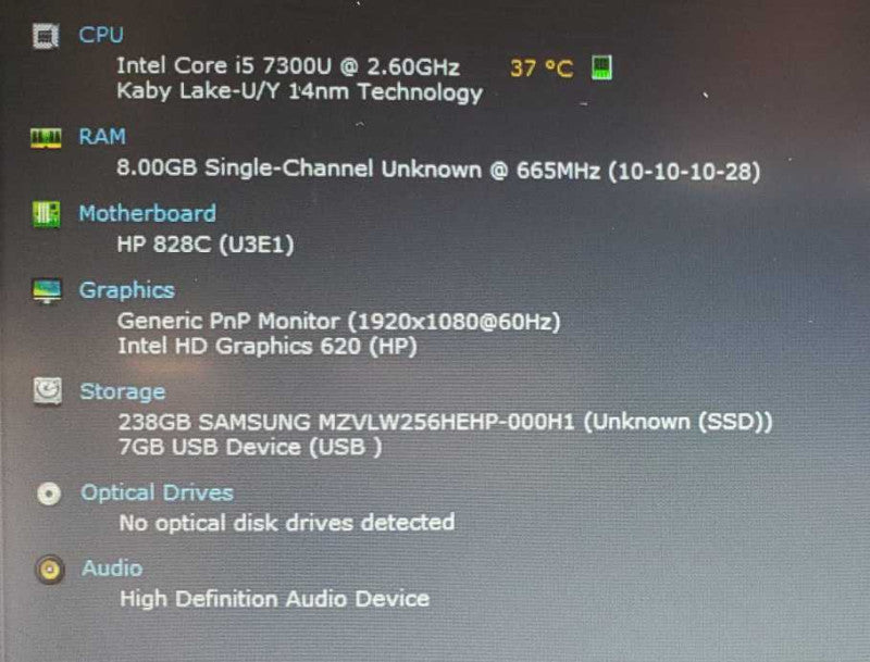 HP EliteBook 840 G4 Core i5-7300U @ 2.6 GHz 8GB DDR4 250GB SSD (