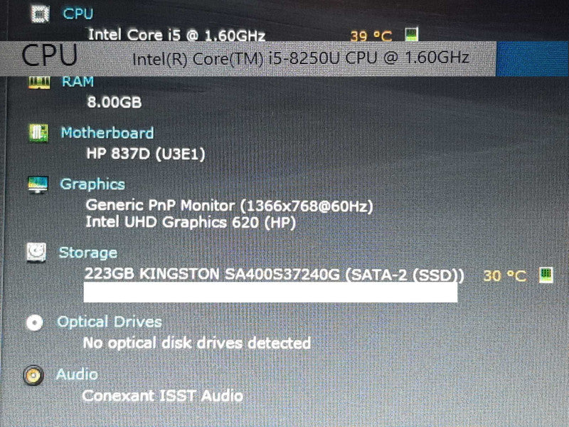 HP Probook 450 G5 15.5\\" i5-8250U @ 1.60GHz 8GB RAM 240GB SSD +