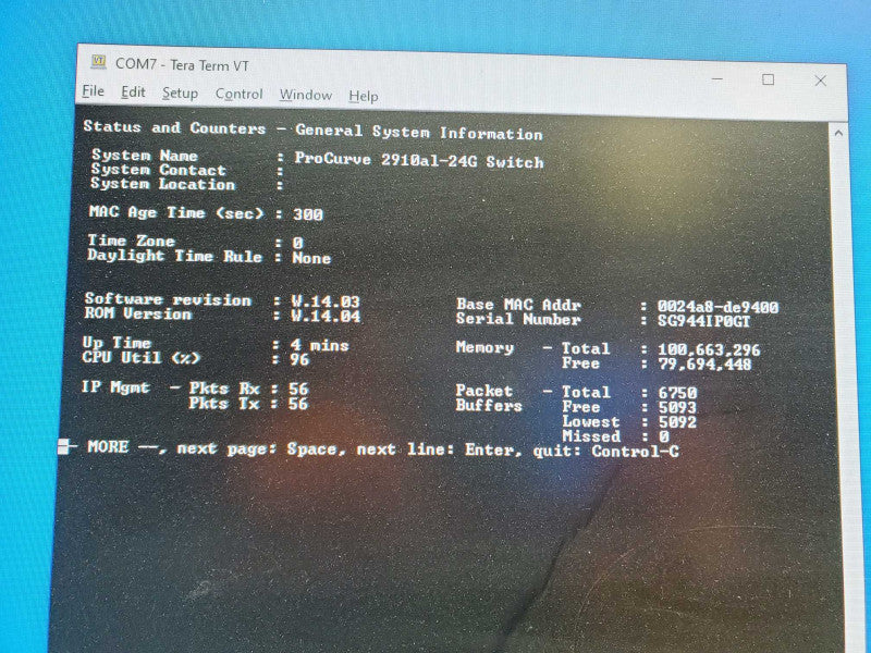 HP ProCurve 2910al-24G J9145A 24-Port Ethernet Managed Switch _ Factory reset )