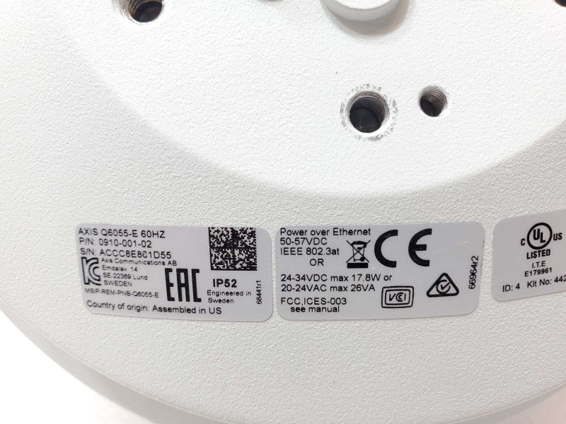 AXIS Q6055-E 60Hz Dome Network Camera 0910-001-01 Parts/Repair AS-IS _