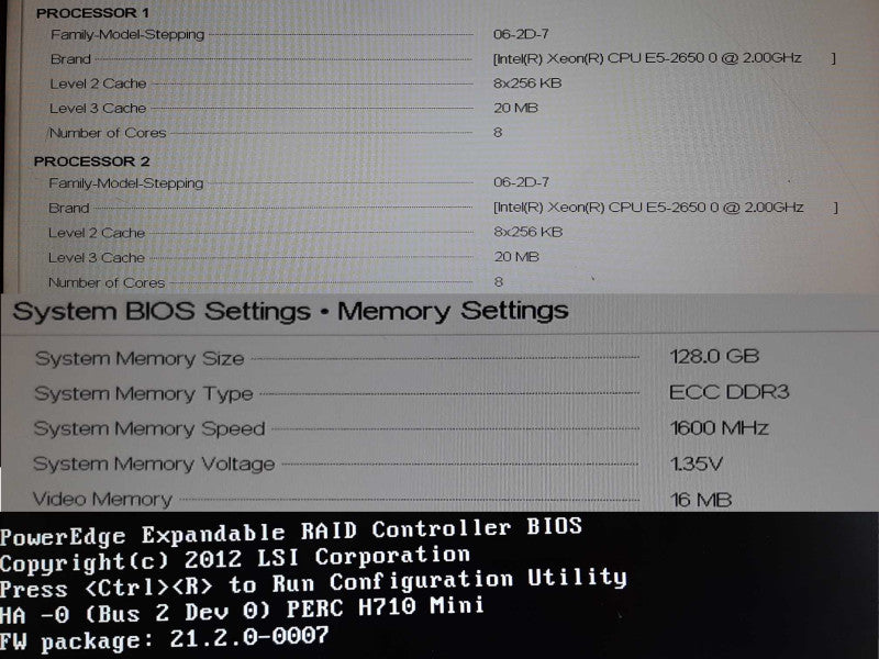 Dell PowerEdge R620 2x Xeon E5-2650 @ 2GHz 128GB RAM PERC H710 Mini - MNO HDD +