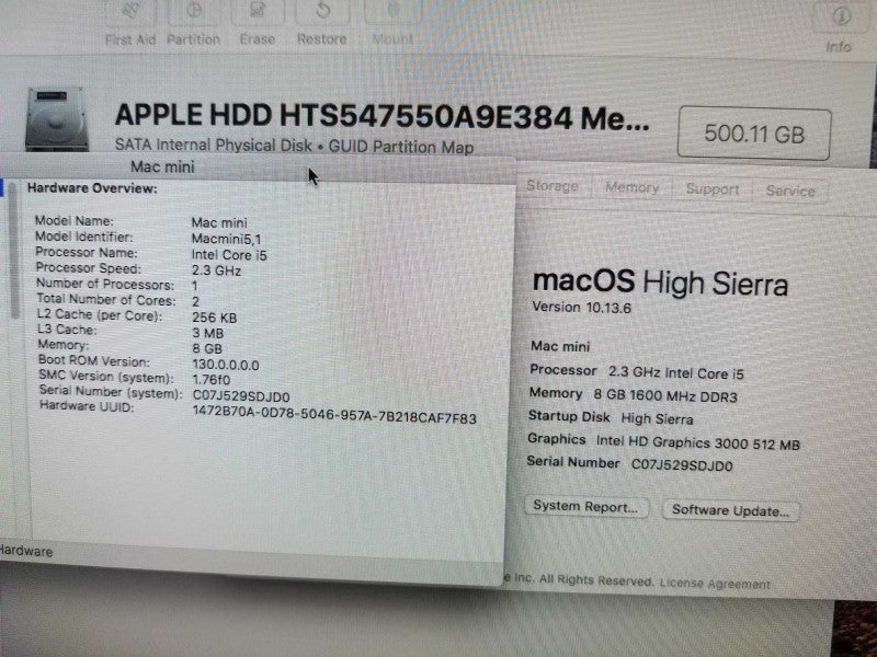 Mac mini - M.2011 A1347, i5-2415M 2.3GHz/8GB, intel HD 3000, 500GB HDD, QTY~