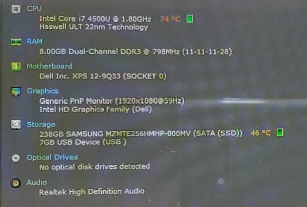 Dell P20S Core i7-4500U @ 1.8 GHz 8GB Ram 250GB SSD Laptop/Tablet TouchScreen (