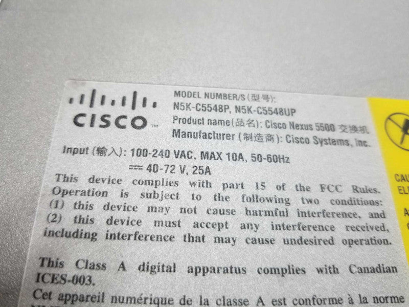Cisco Nexus Switch N5K-C5548UP With 2x N55-PAC-750W, QTY ~