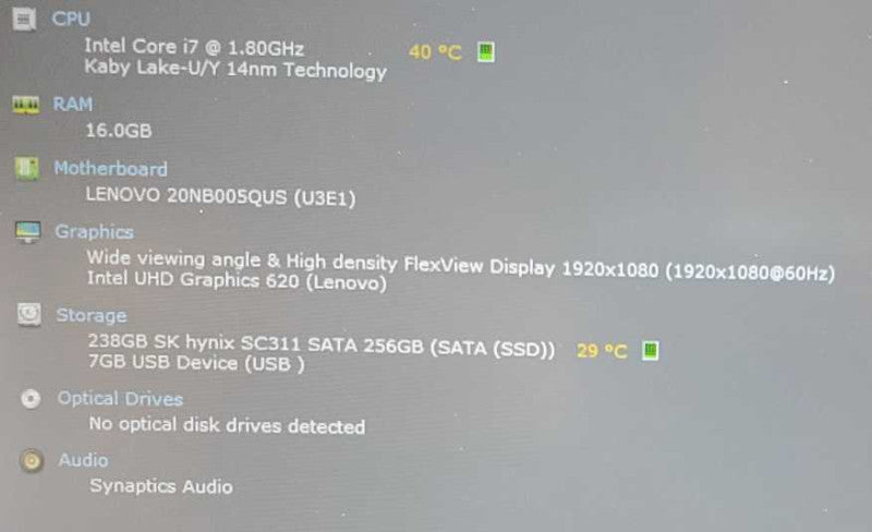 Lenovo ThinkPad E590 Core i7-8565U @ 1.8 GHz 16GB DDR4 250GB SSD (