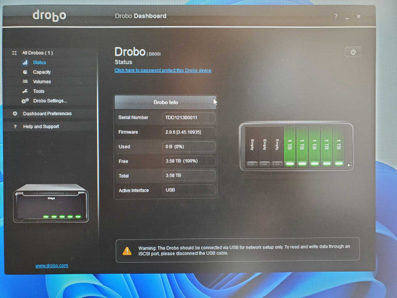 Data Robotics Drobo B800i 8-bay Storage with 5x 1TB HDDs, Factory Reset _