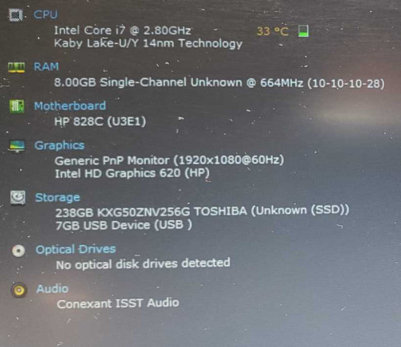 HP EliteBook 850 G4 Core i7-7600U @ 2.8 GHz 8GB DDR4 250GB SSD (
