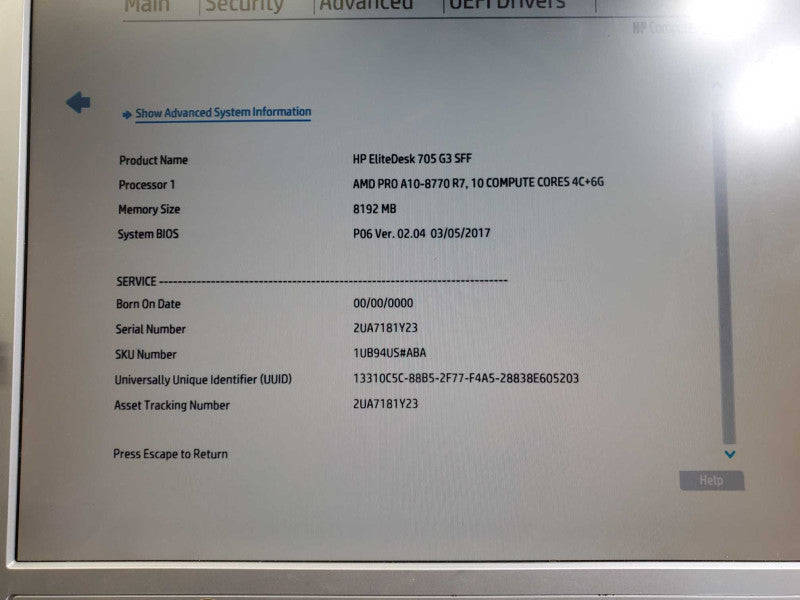 HP EliteDesk 705 G3 SFF AMD A10-8770 R7 8GB RAM No HDD No GPU )