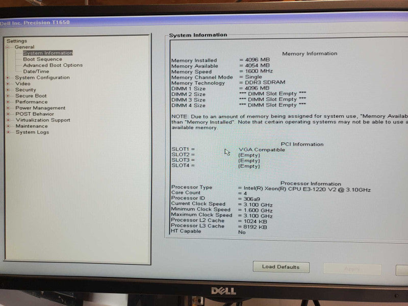 Dell Precision T1650, Xeon E3-1220v2 3.1GHz, 4GB RAM, No GPU/HDD _